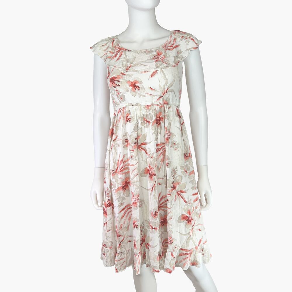 BEAUTEES Floral Flutter Sleeve Cocktail Sundress (Red/Beige/White | Size 10)